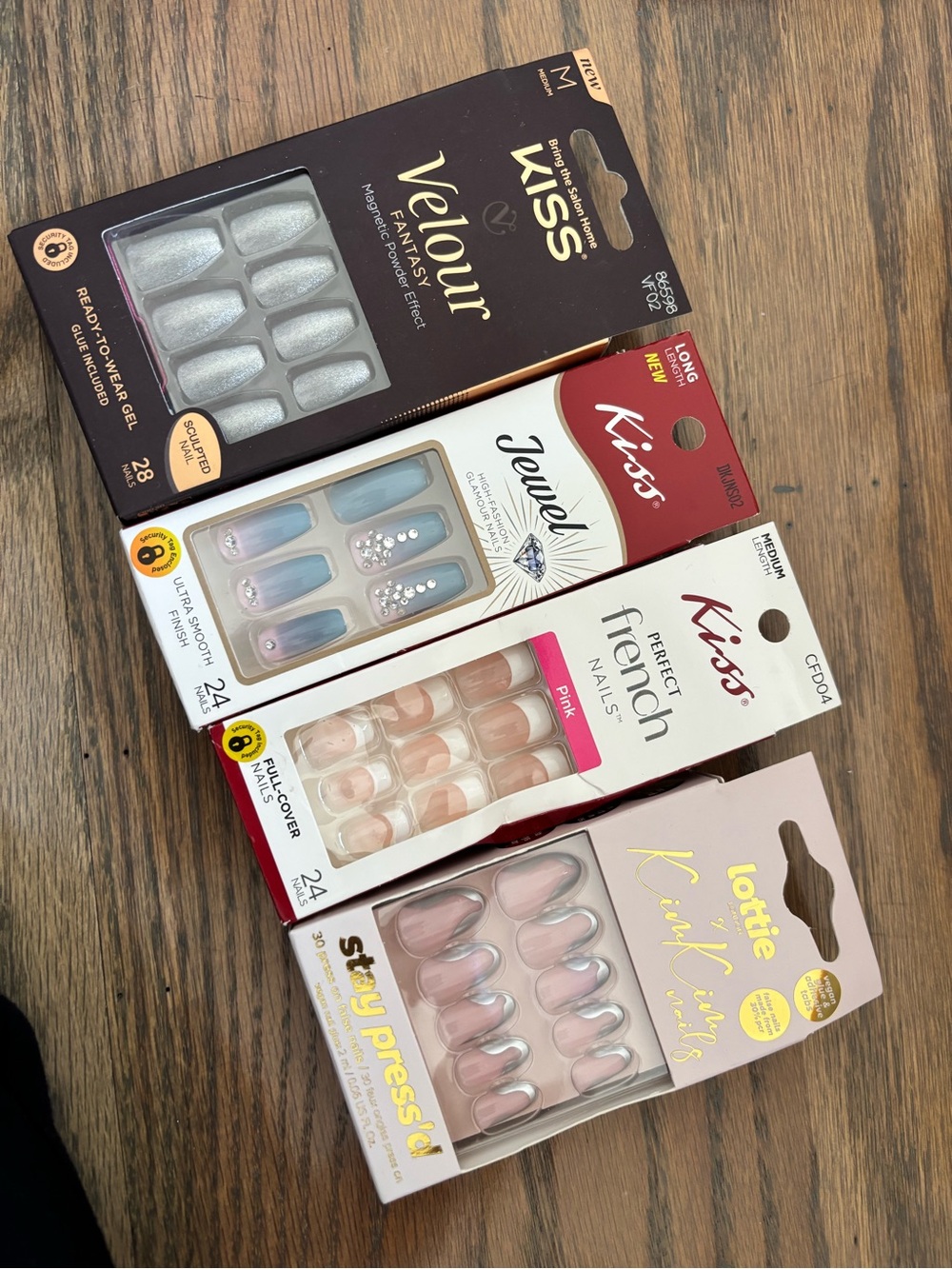 Kiss & Lottie Assorted Press-On Nail Packs - Pink, Silver, Blue, Nude